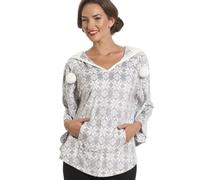 Camille Snowflake Print Grey Hooded Fleece Poncho - SNOW FLAKE - SMALL