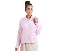 Camille Womens Supersoft Fleece Bed Jacket - Luxury Collared Warm Sleep Top - Button up & Long Sleeved Pink 18-20