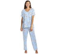 Camille Womens Stunning Floral Print Short Sleeved Pyjama Set - Ladies Lightweight Full Length Pyjama - Comfortable & Breathable Summer Nightwear Blue 14-16