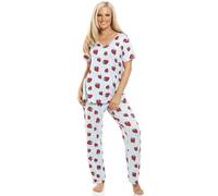 Camille Womens Stunning Floral Print Short Sleeved Pyjama Set - Ladies Lightweight Full Length Pyjama - Comfortable & Breathable Summer Nightwear Blue Strawberry 14-16