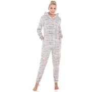 Camille Speckled Supersoft Fleece Hooded All In One Onesie In Grey Grey 8-10