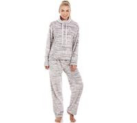 Camille Womens Supersoft Snuggle Fleece Textured Pyjama Sets 8-10 Grey