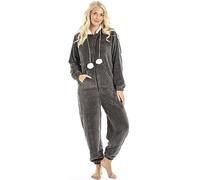 Camille Super Soft Zip-Up Hooded Women's Onesie | Thick Fleece Full-Length Women's All In One Lounge Suit | Long Sleeves, Cosy Hood, Pockets |Warm Material | Charcoal 18-20