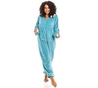 Camille Super Soft Zip-Up Hooded Women's Onesie | Thick Fleece Full-Length Women's All In One Lounge Suit | Long Sleeves, Cosy Hood, Pockets | Warm Material | Blue 14-16