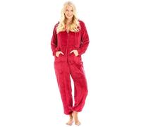 Camille Super Soft Zip-Up Hooded Women's Onesie | Thick Fleece Full-Length Women's All in One Lounge Suit | Long Sleeves, Cosy Hood, Pockets | Warm Material | Magenta 14-16