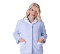 Camille Womens Supersoft Fleece Bed Jacket- Luxury Collared Warm Sleep Top- Button up & Long Sleeved For Ultimate Comfort and Warmth 22-24 Blue