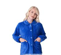 Camille Womens Supersoft Fleece Bed Jacket | Embossed Luxury Collared Warm Sleep Coat | Button Up & Long Sleeved | Warm & Cosy All Night Long | Autumn or Winter Wear Over Pyjama Top | 18-20 Blue