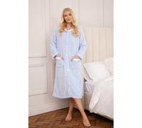 Camille Women's Super Soft Fleece Housecoat - Button Up Bathrobe - Long Sleeved and Side Pockets for Ultimate Comfort & Warmth 10-12 Blue