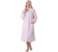 Camille Women's Super Soft Fleece Housecoat - Button Up Bathrobe - Long Sleeved and Side Pockets for Ultimate Comfort & Warmth 10-12 Pink