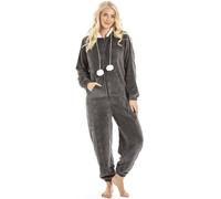 Camille Super Soft Zip-Up Hooded Women's Onesie | Thick Fleece Full-Length Women's All In One Lounge Suit | Long Sleeves, Cosy Hood, Pockets | Warm Material | Charcoal 10-12