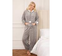 Camille Super Soft Zip-Up Hooded Women's Onesie | Thick Fleece Full-Length Women's All In One Lounge Suit | Long Sleeves, Cosy Hood, Pockets | Warm Material | Grey 10-12