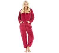 Camille Super Soft Zip Up Hooded Onesies for Women - Thick Luxury Fleece Full Length Women's All In One - Long Sleeved with Elasticated Cuffs Magenta 14-16