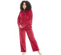 Camille Women's 2 Piece Super Soft Pyjama Set - Thick Luxury Fleece Full Length PJ Set -Long Sleeved with Elasticated Waist & Sherpa Lined Hood Magenta 14-16