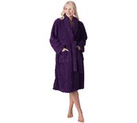 Camille Women's Fleece Jacquard Dressing Gown | Knee-Length Luxury Shawl-Collar Bathrobe | Long Sleeves, Belt Fastening & Front Pockets | Luxury | Fluffy & Super Soft | 18-20 Purple
