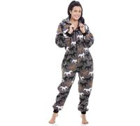 Camille Womens Super Soft Fleece Hooded Various Print All In One Onesies 18-20 Grey Horse