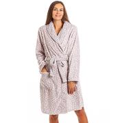 Camille Women's Fleece Dressing Gown | Leopard Print Knee Length Bathrobe | Long Sleeves, Belt Fastening & Side Pockets | Super Soft, Luxury | Fluffy & Super Soft | Mauve 18-20