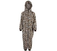 Camille Supersoft Snow Leopard Print Hooded All In One Onesie in Brown | Size: 12-14 Years Camille Brown 12-14 Years