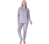 Camille Women's 2 Piece Super Soft Pyjama Set | Velour Full Length PJs | Drawstring Hooded Long Sleeve Top & Elasticated Waist Bottoms | Comfy & Cosy Lounge Wear | Luxury Feel | 12-14 Grey