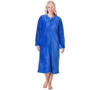 Camille Women's Super Soft Fleece Housecoat - Embossed Button Up Bathrobe - Long Sleeved and Side Pockets 18-20 Blue