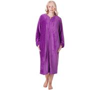 Camille Women's Super Soft Fleece Housecoat - Embossed Button Up Bathrobe - Long Sleeved and Side Pockets 10-12 Purple