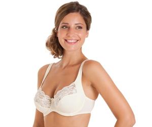 Camille Underwired Lace Full Cup Bra | Comfortable Women's Everyday Bra with Elegant Floral Lace Finish | Soft Comfort & Support | Full Coverage | Easy Back Closing | 36B Ivory