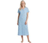 Camille 100% Organic Cotton Ladies Nighties - Full Length Floral Cotton Nightdress in Relaxed Fit Maxi Style with Short Sleeves - BLUE ROSE 14-16