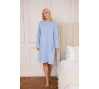 Camille 100% Organic Cotton Ladies Nighties with Long Sleeves - Lightweight Cotton Nightdress with Knee Length Relaxed Fit - Blue Dot 14-16