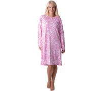 Camille Womens 100% Cotton Classic Knee Length Long Sleeved Nightdress In Light Pink Light Pink 14-16