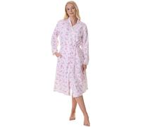 Camille Women's 100% Cotton Dressing Gown | Long-Sleeve, Calf-Length Bathrobe | Wrap Belt Tie Fastening & Front Pockets | Lightweight & Breathable Wrap with Tie Belt Fastening | Pink 10-12