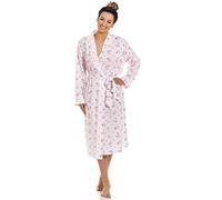 Camille Womens Porcelain Floral Dressing Gown - Ladies Polycotton Long Sleeve Lightweight & Breathable Wrap with Tie Belt Fastening Pink 22-24