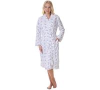 Camille Women's 100% Cotton Dressing Gown - Polka Dot & Floral Print Lightweight Ladies Robe with Tie Belt, Pockets & Breathable Fabric for Comfortable Loungewear 14-16 Blue