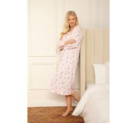 Camille Long-Sleeved 100% Cotton Nighties for Women - Soft Floral Print Nightdress with Button Fastening - Elegant Round Neck Ladies Nightwear in Blue or Pink