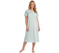 Camille 100% Cotton Short Sleeved Women's Nightie | Knee Length Nightdress | Comfortable & Breathable Traditional Nighty With Buttons | Classic Nightwear with Short Sleeves | Mint 14-16