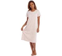 Camille 100% Cotton Short Sleeved Women's Nightie | Knee Length Nightdress | Comfortable & Breathable Traditional Nighty With Buttons | Classic Nightwear with Short Sleeves | Pink Floral 22-24