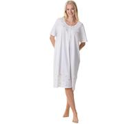 Camille 100% Cotton Short Sleeved Women's Nightie | Knee Length Nightdress | Comfortable & Breathable Traditional Nighty With Buttons | Classic Nightwear with Short Sleeves | White Polka Dot 10-12