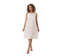 Camille 100% Cotton Sleeveless Women's Nightie | Below Knee Length Nightdress | Comfortable & Breathable Traditional Nighty With Button Fastening | Classic Nightwear | Cream 10-12