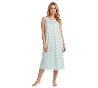 Camille 100% Cotton Sleeveless Women's Nightie | Below Knee Length Nightdress | Comfortable & Breathable Traditional Nighty With Button Fastening | Classic Nightwear | Mint 14-16