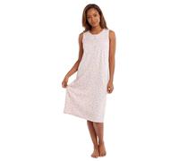Camille 100% Cotton Sleeveless Women's Nightie | Below Knee Length Nightdress | Comfortable & Breathable Traditional Nighty With Button Fastening | Classic Nightwear | Pink Floral 10-12