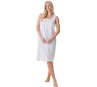 Camille Women's 100% Cotton Sleeveless Nightdresses - Comfortable & Breathable Nighties with Elegant Polka Dot and Floral Print - White 10-12