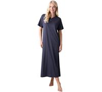 Camille 100% Organic Cotton Ladies Nighties - Full Length Floral Cotton Nightdress in Relaxed Fit Maxi Style with Short Sleeves - Navy Blue Dot - 18-20