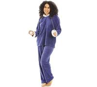 Camille Womens 2-Piece Super Soft Pyjama Set | Sherpa Lined Hood | Thick Fleece Full Length PJs, Top & Bottoms | Long Sleeves, Elastic Waist | Luxury Loungewear for Women | Navy 14-16