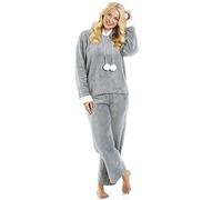 Camille Womens 2-Piece Super Soft Pyjama Set | Sherpa Lined Hood | Thick Fleece Full Length PJs, Top & Bottoms | Long Sleeves, Elastic Waist | Luxury Loungewear for Women | Grey 14-16