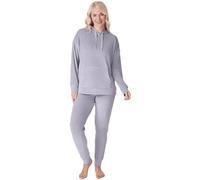 Camille Women's 2 Piece Super Soft Pyjama Set - Velour Full Length PJ Set - Drawstring Hooded Long Sleeved Top & Elasticated Waist 12-14 Grey