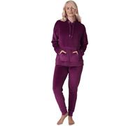 Camille Women's 2 Piece Super Soft Pyjama Set | Velour Full Length PJs | Drawstring Hooded Long Sleeve Top & Elasticated Waist Bottoms | Comfy & Cosy Lounge Wear | Luxury Feel | 16-18 Burg