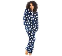 Camille Womens 2-Piece Super Soft Pyjama Set | Warm, Thick Fleece Full Length PJ Set, Top & Bottoms | Long Sleeves & Elastic Waist | Luxury Feel Comfy, Fluffy Loungewear for Women | Navy & White 14-16