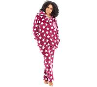Camille Womens 2-Piece Super Soft Pyjama Set | Warm, Thick Fleece Full Length PJ Set, Top & Bottoms | Long Sleeves & Elastic Waist | Luxury Comfy, Fluffy Loungewear for Women | Burgundy & White 10-12