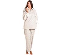 Camille Womens 2-Piece Super Soft Pyjamas - Heart Print | Warm, Thick Fleece Full Length PJs, Top & Bottoms | Long Sleeves, Pocket & Elastic Waist | Loungewear for Women | Grey 14-16