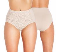Camille Womens 3 Pack Lace Front Full Briefs | Lightweight & Comfortable Cotton/Elastane Blend Underwear | Soft, Stretchy Womens Knickers with Lace Front Panel | Fast Dry | Everyday Wear | 14 Nude