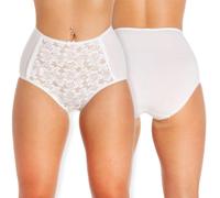 Camille Womens 3 Pack Lace Front Full Briefs | Lightweight & Comfortable Cotton/Lycra Blend Underwear | Soft, Stretchy Womens Knickers with Lace Front Panel | Fast Dry | Everyday Wear | 12 White