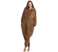 Camille Womens Animal Print Soft Fleece Onesies - CARAMEL - 10-12